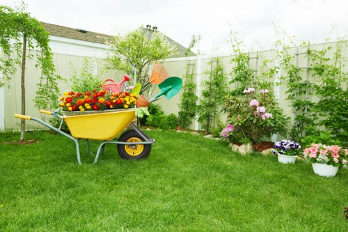 Professional landscape gardener at work in Soho